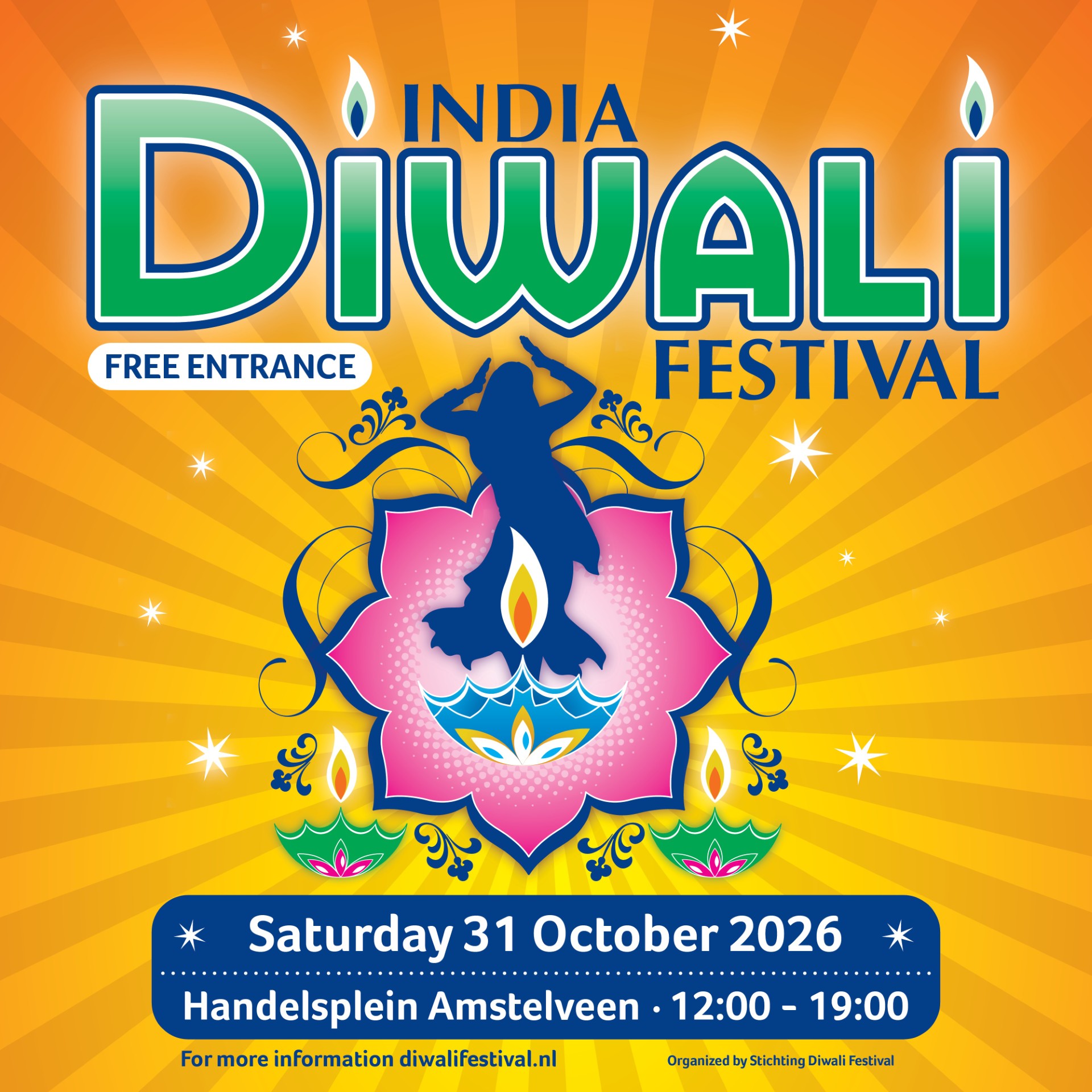 India Diwali Festival poster: Saturday 31 October 2026, Handelsplein Amstelveen